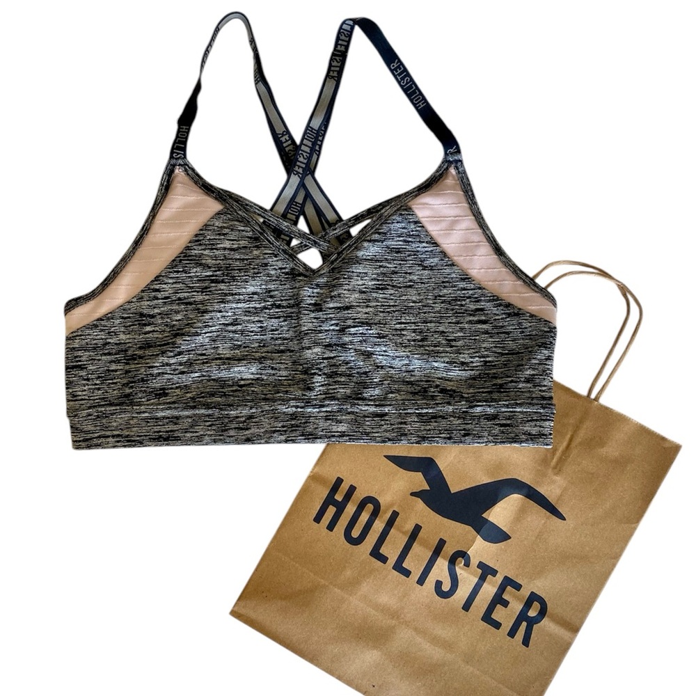 Hollister Sports Bra Adjustable Straps M/L Athletic Black Gray Pink Gym Workout